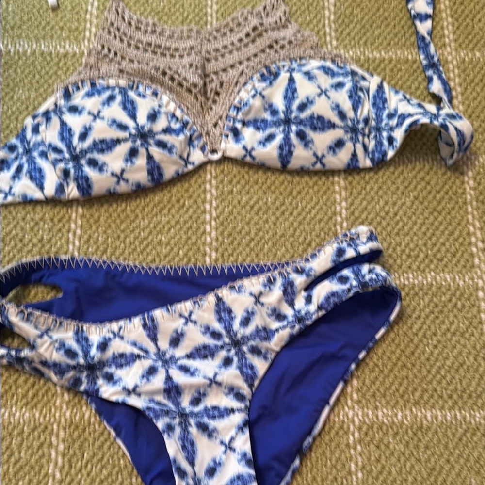 The Bikini Lab Blue and White Patterned Bikini
